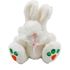 Main Joy White Easter Bunny Rabbit Plush Carrot Stuffed Animal Toy 9” Vintage